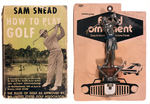 "SAM SNEED HOW TO PLAY GOLF" BOOK AND WOMAN GOLFER HOOD ORNAMENT LOT.