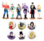 CLASSIC COMIC CHARACTERS STATUE AND BUTTON LOT.