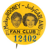"MICKEY ROONEY-JUDY GARLAND FAN CLUB" LATE 1930s SCARCE BUTTON.