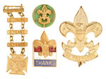 BOY SCOUTS NINE BADGES, TWO WITH ENAMEL.