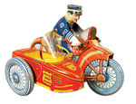 "MARX POLICE SIREN SQUAD" WIND-UP MOTORCYCLE WITH SIDE CAR.