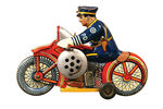 "MARX POLICE SIREN SQUAD" WIND-UP MOTORCYCLE WITH SIDE CAR.