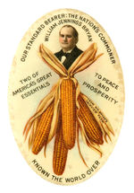 LARGE OVAL PINBACK NAMES BRYAN AND CORN AS "TWO OF AMERICA'S GREAT ESSENTIALS."