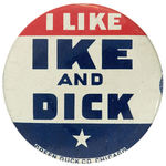 RARE GREEN DUCK LARGE 2.25” LITHO “I LIKE IKE AND DICK.”