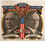 HARDING/COOLIDGE 1920 UNUSED WINDOW DECAL.