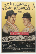 LAUREL AND HARDY SPANISH LINEN-MOUNTED POSTER.