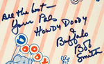 “ALL THE BEST-YOUR PALS HOWDY DOODY & BUFFALO BOB SMITH” AUTOGRAPHED VINTAGE PLACE MAT.