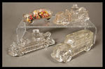 AUTOMOBILE/FIRE ENGINE GLASS CANDY CONTAINERS.