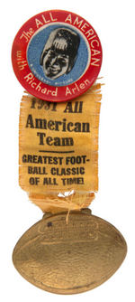 "THE ALL AMERICAN WITH RICHARD ARLEN" 1932 FOOTBALL THEMED MOVIE BUTTON.