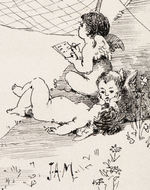 JOHN AMES MITCHELL ORIGINAL ART TRIO WITH CUPIDS PUBLISHED IN 1881 BOOK.