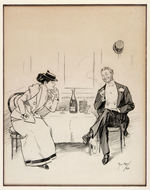 PHIL MAY 1893 COUPLE AT RESTAURANT IN THE STRAND ORIGINAL ART.