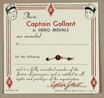 "CAPTAIN GALLANT OF THE FOREIGN LEGION JUNIOR HERO MEDALS" ON CARD.