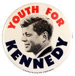 "YOUTH FOR KENNEDY" 4" LITHO BUTTON.