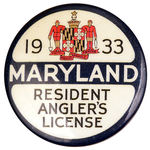 MARYLAND 1933 RESIDENT ANGLER'S LICENSE.