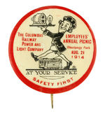 COLUMBUS OHIO RAILWAY 1914 PICNIC BUTTON.