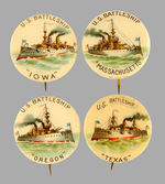 "U.S. BATTLESHIP" 1898 LOT OF FOUR.