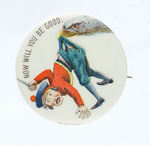 EAGLE W/SPANIARD IN BEAK CARTOON BUTTON.