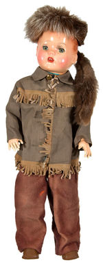 "DAVY CROCKETT" LARGE BOXED DOLL WITH DAISY CORK RIFLE.