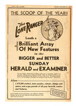 "THE LONE RANGER" FIRST SUNDAY COMIC STRIP AND PROMO AD.