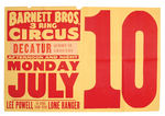 LEE POWELL AS THE LONE RANGER/BARNETT BROS. CIRCUS POSTER, TICKET, NEWS ARTICLE.