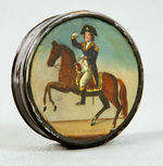 "GENERAL WASHINGTON" OUTSTANDING COLOR HAND-PAINTED PAPER MACHE LACQUERED SNUFF BOX.