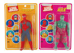 “THE AMAZING SPIDER-MAN/THE INCREDIBLE HULK” FRENCH MEGO CARDED FIGURE PAIR.