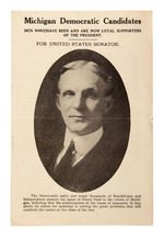 RARE 1918 PAMPHLET TITLED "MICHIGAN DEMOCRATIC CANDIDATES" FEATURING HENRY FORD FOR U.S. SENATOR.