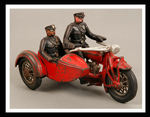 "HUBLEY INDIAN" MOTORCYCLE WITH SIDECAR AND PAIR OF COP FIGURES.