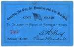 FEB. 13, 1877 TICKET TO SETTLE DISPUTED 1876 HAYES VS. TILDEN ELECTION.