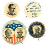 BRYAN LAPEL STUD AND BUTTONS SPANNING HIS CAMPAIGNS 1896-1900-1908.