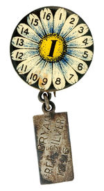 BRYAN 1896 SYMBOLIC DAISY BUTTON FIRST SEEN WITH ATTACHED SILVER BAR.