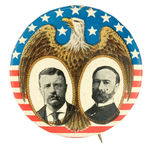 ROOSEVELT AND FAIRBANKS BEAUTIFUL EAGLE JUGATE WITH STARS AND STRIPES BACKGROUND.