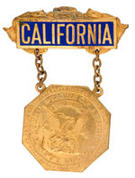 RARE BRASS/ENAMEL 1916 CALIFORNIA/PROGRESSIVE CONVENTION BADGE.