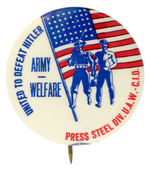 “UNITED TO DEFEAT HITLER” RARE LABOR UNION BUTTON.