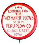 RARE "PERU PLOW COMPANY" BUTTON.