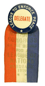 LEAGUE OF NATIONS "DELEGATE" BUTTON W/RARELY SEEN RIBBON.