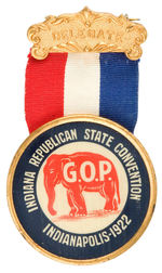 BEAUTIFULLY DESIGNED "DELEGATE" BADGE FOR INDIANA G.O.P. STATE CONVENTION 1922.