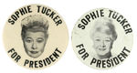 "SOPHIE TUCKER"  2 BUTTONS FOR RISQUE ENTERTAINER FEATURED IN HBO's BOARDWALK EMPIRE.