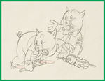 SILLY SYMPHONIES - THE BIG BAD WOLF PRODUCTION DRAWING PAIR AND FINISHED LAYOUT DRAWING.