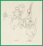 SILLY SYMPHONIES - THE BIG BAD WOLF PRODUCTION DRAWING PAIR AND FINISHED LAYOUT DRAWING.