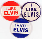 ELVIS PRESLEY CELLULOID PIN-BACK BUTTON TRIO.