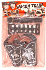 "WAGON TRAIN" TOY CLICKER GUN IN HOLSTER SET W/BADGE ON STORE CARD.