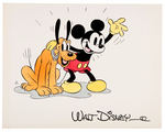 MICKEY MOUSE AND PLUTO DISNEY STUDIO HAND COLORED FAN CARD.