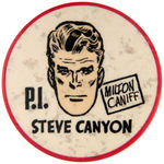 MILTON CANIFF EARLY TERRY AND THE PIRATES HAND COLORED AUTOGRAPHED PRINT & “STEVE CANYON” BUTTON.