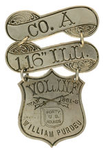 "WAR 1861-5" ILLINOIS SOLDIER'S SOUVENIR BADGE.