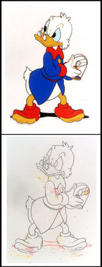 UNCLE SCROOGE CEL W/MATCHING PENCIL DRAWING.