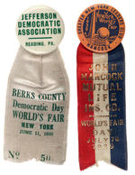 "JEFFERSON DEMOCRATIC ASSOCIATION/HANCOCK MUTUAL LIFE INSURANCE" NYWF 1939 BUTTONS W/RIBBONS.