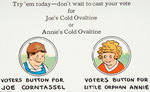 "LITTLE ORPHAN ANNIE/JOE CORNTASSEL VOTER'S BUTTON" RARE SHEET.