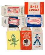 FIVE CRACKER JACK CARDBOARD WHISTLES PLUS TWO SHOE WHISTLES.