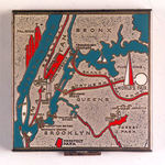 NYWF COMPACT WITH MAP OF NEW YORK CITY AND TRYLON AND PERISPHERE.